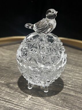 Vintage Hofbauer Byrdes Clear Crystal Bird Trinket Dish West Germany